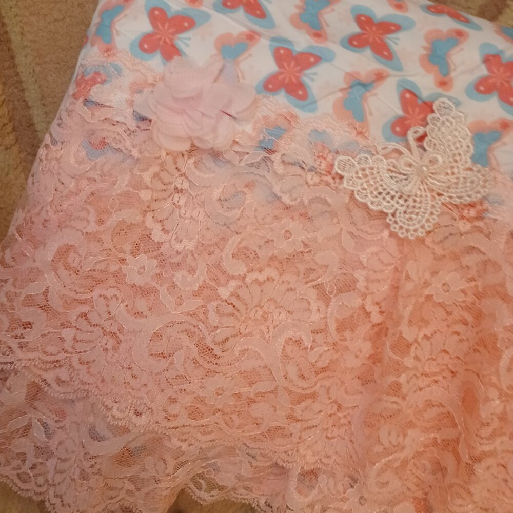Twin Sheet Set Pink Lace Butterflies Floral